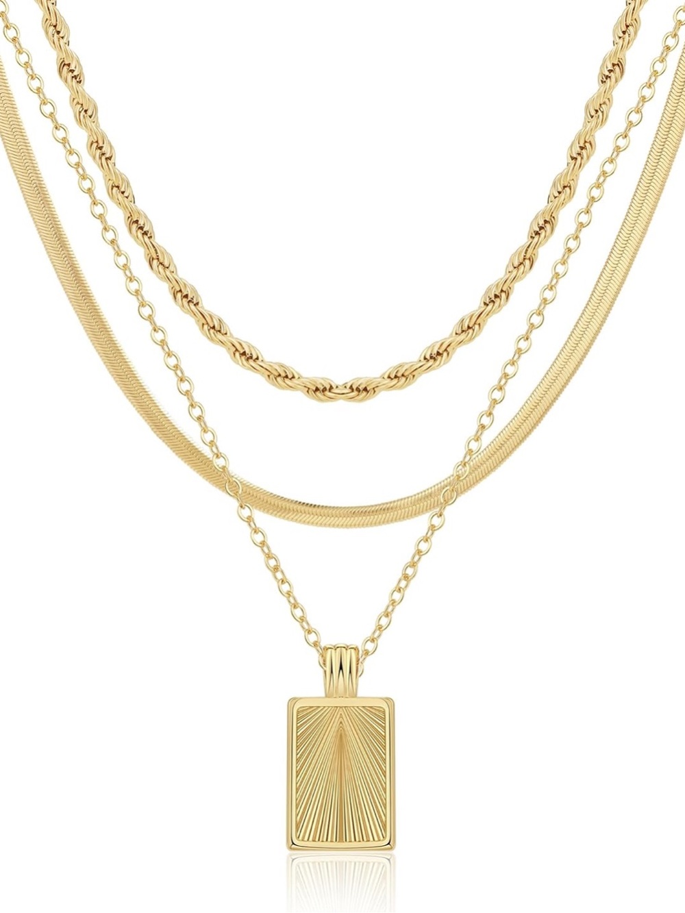 Anthropologie Gold Tone Rectangle Pendant Necklace Set